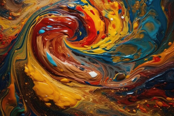 Unity of colors creating gold. Various colors in a swirl creating a golden color swirl mixture. Eye catching abstract colorful background. Generative AI