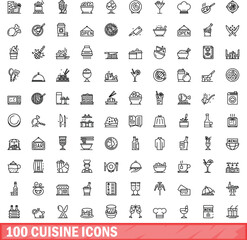 100 cuisine icons set. Outline illustration of 100 cuisine icons vector set isolated on white background