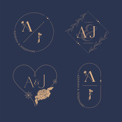 Elegant letter A and J wedding monogram set