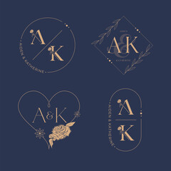 Elegant letter A and K wedding monogram set
