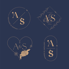 Elegant letter A and S wedding monogram set