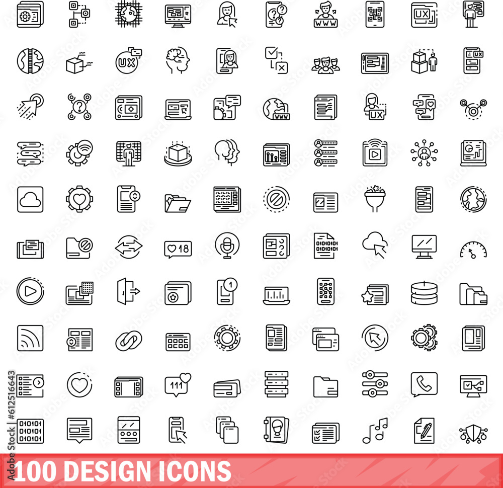 Canvas Prints 100 design icons set. outline illustration of 100 design icons vector set isolated on white backgrou - Canvas Prints
