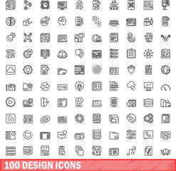 Fototapeta na wymiar 100 design icons set. Outline illustration of 100 design icons vector set isolated on white background