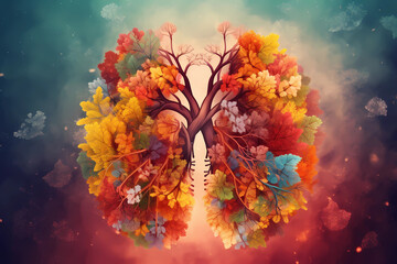 a healthy, colorful, vibrant, and artistic lung concept, generative ai