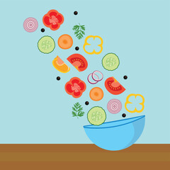 Vegetables are healthy, fresh. Cucumber, tomato, pepper, onion, carrot