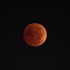 Scenic view of the lunar eclipse in the dark sky at night