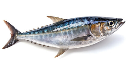 Naklejka premium Mackerel or Aji (Japanese horse mackerel /Trachurus japonicus Japanese scad, ) of the Carangidae fish species, isolated on white. Generative AI