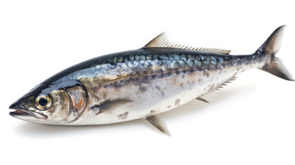 Obraz premium Mackerel or Aji (Japanese horse mackerel /Trachurus japonicus Japanese scad, ) of the Carangidae fish species, isolated on white. Generative AI