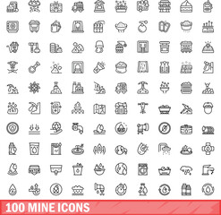 100 mine icons set. Outline illustration of 100 mine icons vector set isolated on white background