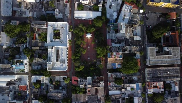 Aerial view of the scenic historic Parque de Los Novios area in Santa Marta, Colombia