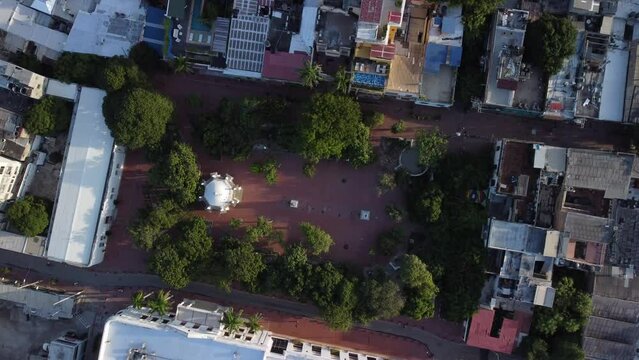 Aerial view of the scenic historic Parque de Los Novios area in Santa Marta, Colombia
