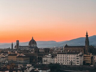 Scenic cityscape of Florence against the sunset sky in Italy