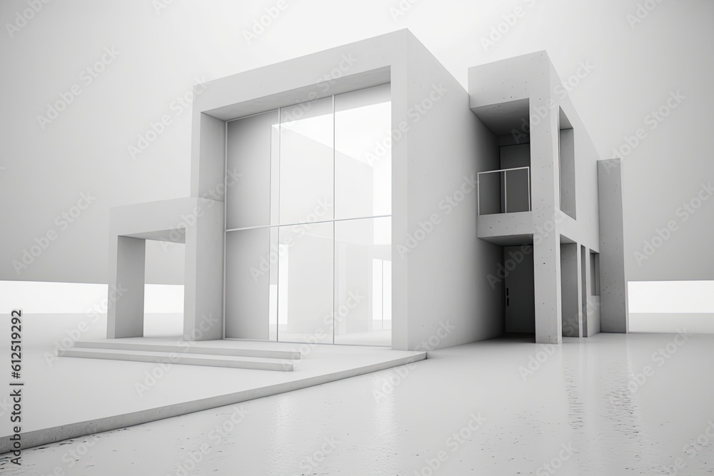 Aufkleber empty room with an inviting door and steps leading to it. generative ai