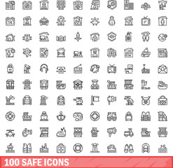 Fototapeta na wymiar 100 safe icons set. Outline illustration of 100 safe icons vector set isolated on white background