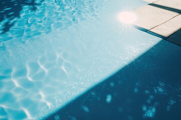Beautiful blue water, sunlight, and wave reflections near the edge of the pool. Background for a summer vacation concept in the minimalist style. Generative AI