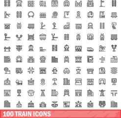 100 train icons set. Outline illustration of 100 train icons vector set isolated on white background
