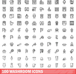Obraz na płótnie Canvas 100 washroom icons set. Outline illustration of 100 washroom icons vector set isolated on white background