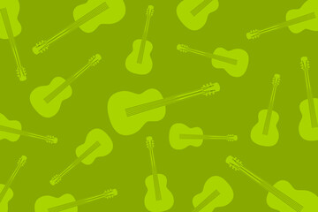 Modern pattern with guitars. Randomly scattered green guitars on a green background	