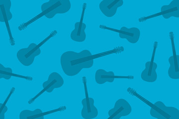 Modern pattern with guitars. Randomly scattered blue guitars on a blue background	