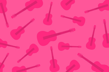 Modern pattern with guitars. Randomly scattered pink guitars on a pink background	