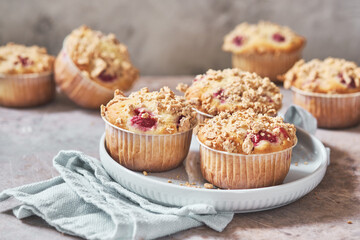Baked Raspberry Muffins on a Cooling Rack on the Counter