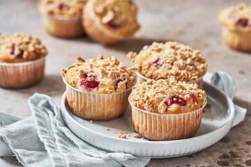 Baked Raspberry Muffins on a Cooling Rack on the Counter