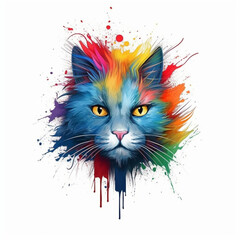 Abstract colorful portrait of a cat, avatar, icon, design for print. Generated by AI. A pet, a kitty, an animal's muzzle. Illustration.