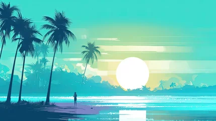 Poster Im Rahmen artistic illustration of beautiful, calm beach at evening, Generative Ai © QuietWord