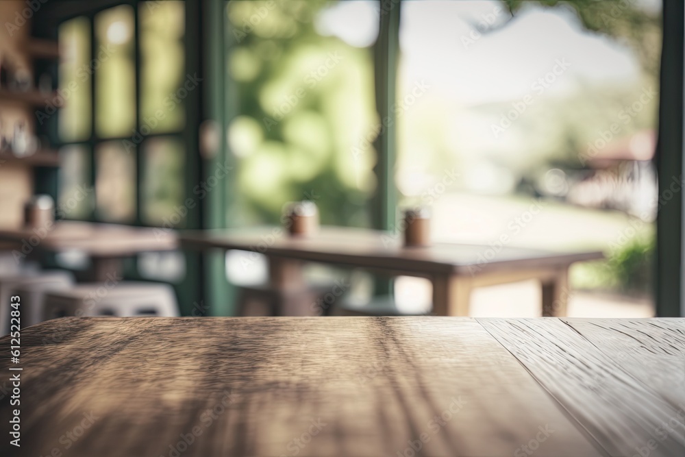 Poster wooden table with a rustic ambiance and shallow depth of field. generative ai