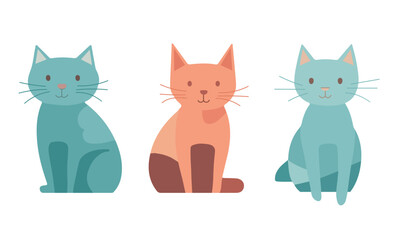 Vector simple Flat Kitten set, domestic cat adoption, cat day isolated, Vet cute stickers