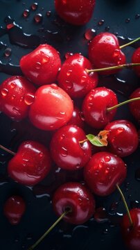 Fresh Organic Acerola Cherry Fruit Photorealistic Vertical Background. Healthy Vegetarian Diet. Ai Generated Lifelike Background with Delicious Juicy Acerola Cherry Fruit. Generative AI
