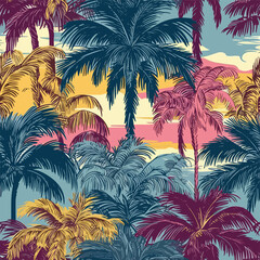 Obraz premium Seamless Colorful Hawaii Palms Pattern.Seamless pattern of Hawaii Palms in colorful style. Add color to your digital project with our pattern!