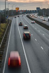 Fast moving traffic on the M42 near Birmingham, UK.
