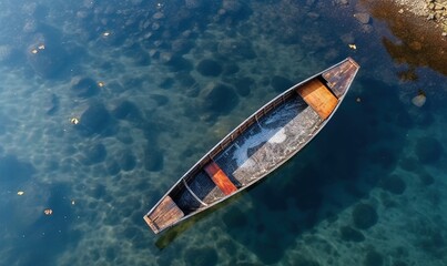  a boat floating on top of a body of water next to a rocky shore and a stone wall on the other side of the water.  generative ai