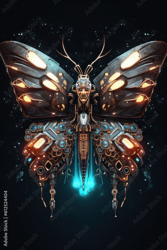 Poster a butterfly that is sitting on top of a table. generative ai image.