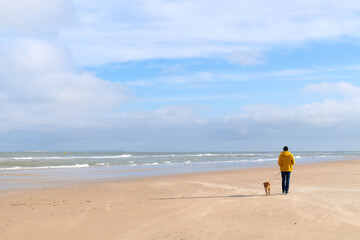 Walking the dog at the beach