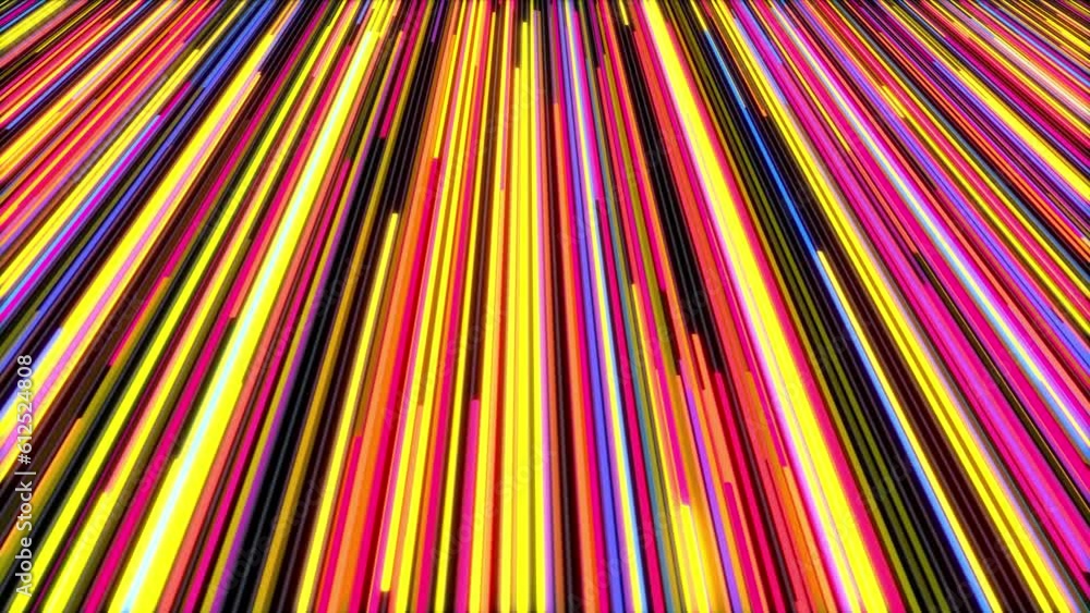 Poster incoming orange yellow violet pink abstract color neon lines flowing race background loop. arriving 