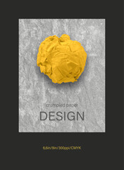 Minimalist design with yellow crumpled paper on texture