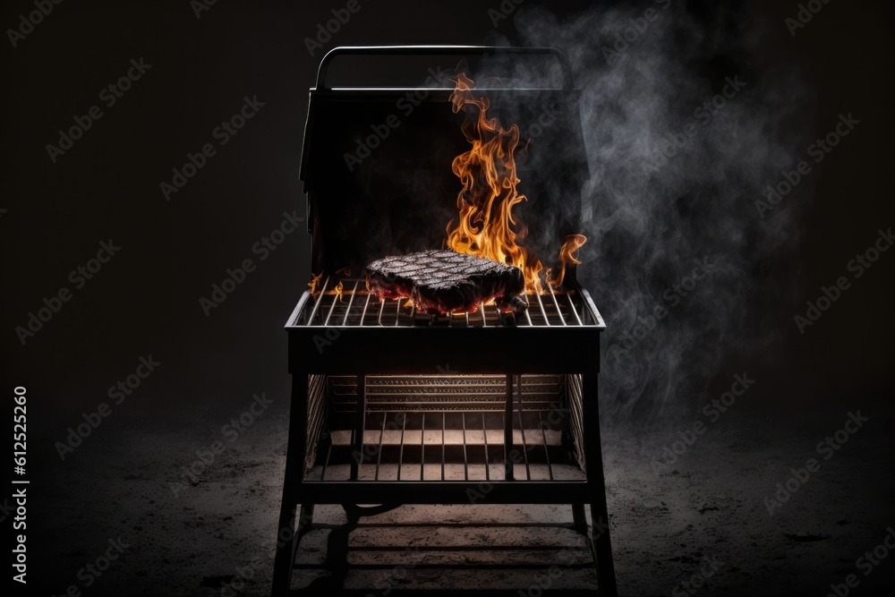 Aufkleber a charcoal barbecue with an open flame and no food within is ready for product placement. concept of