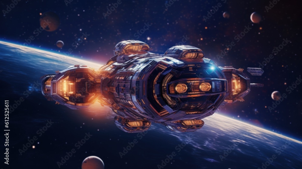 Aufkleber a space station in the middle of a planet. generative ai image.