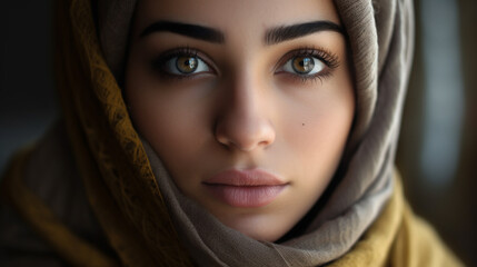 Naklejka premium portrait of a woman of Arab appearance in a hijab, generated by AI