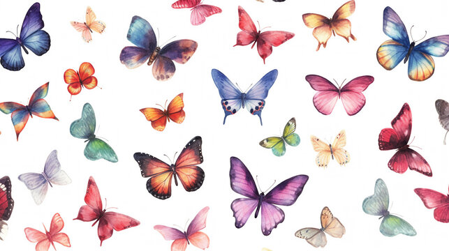 many drawn different butterflies isolated on white background, AI generated