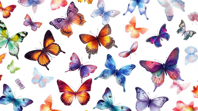 many drawn different butterflies isolated on white background, AI generated