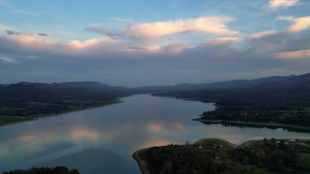 Flying Over Sopot Lake at Sunset