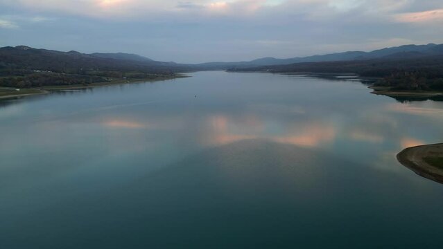 Flying Over Sopot Lake at Sunset