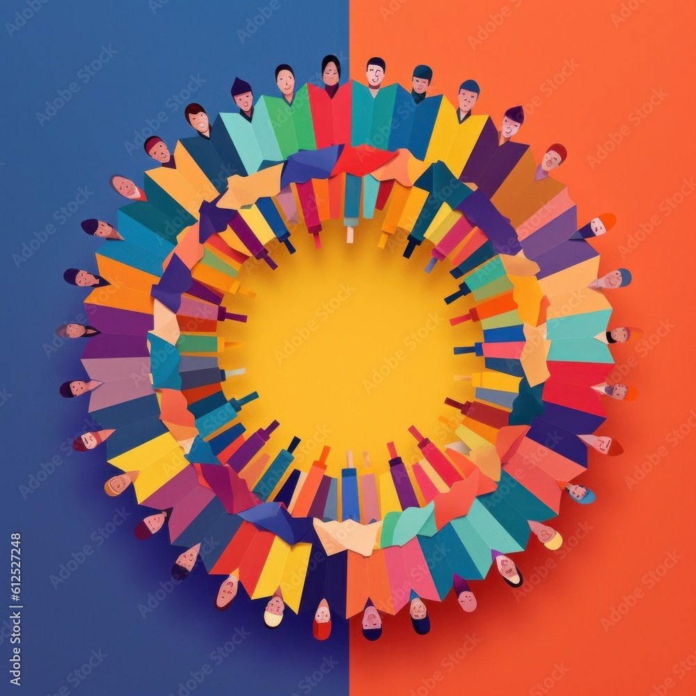 Poster a group of people standing in a circle. generative ai image.