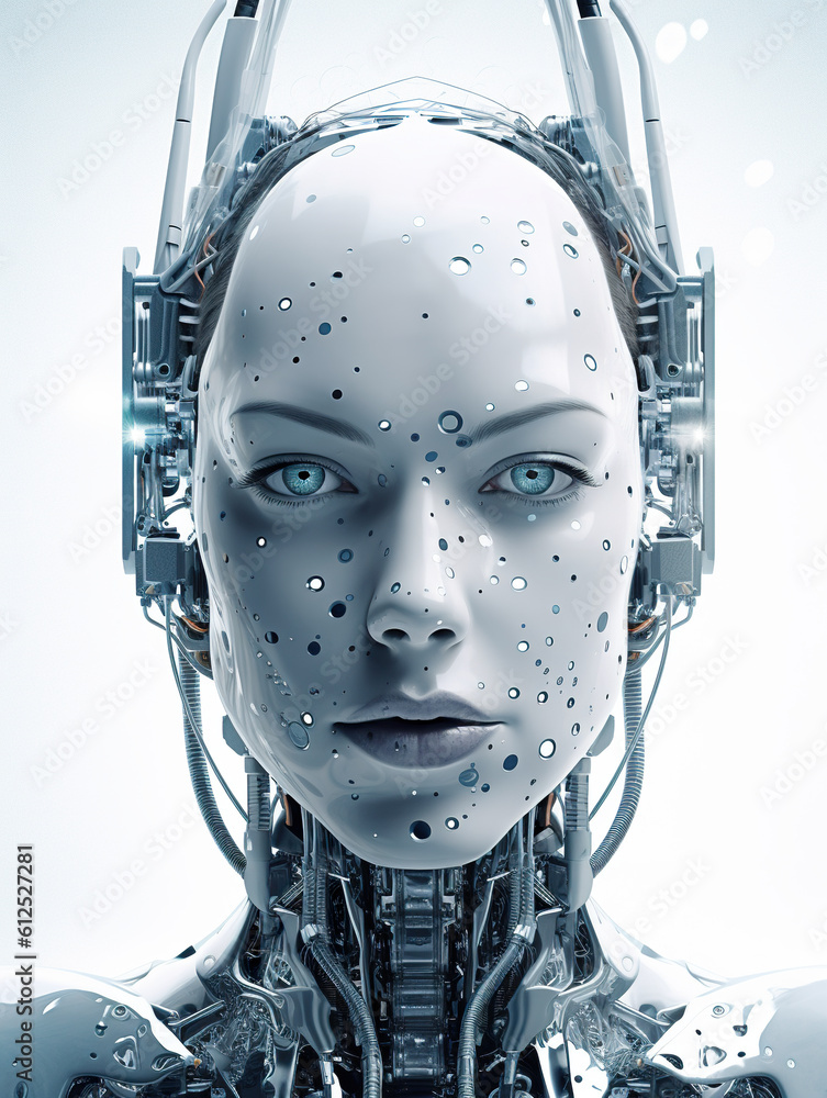 Poster a close up of a robot's face. generative ai.