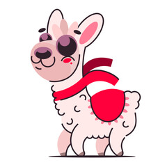 Cute pink fluffy unicorn llama alpaca . Cartoon character vector illustration. Funny animal.