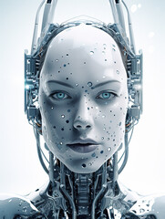 A close up of a robot's face. Generative AI.