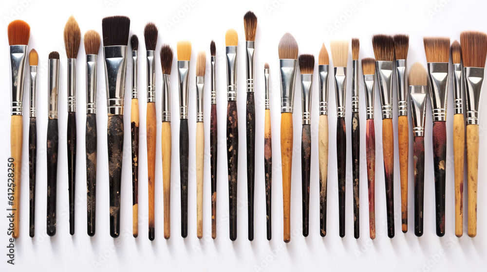 Poster a row of brushes sitting next to each other. generative ai.